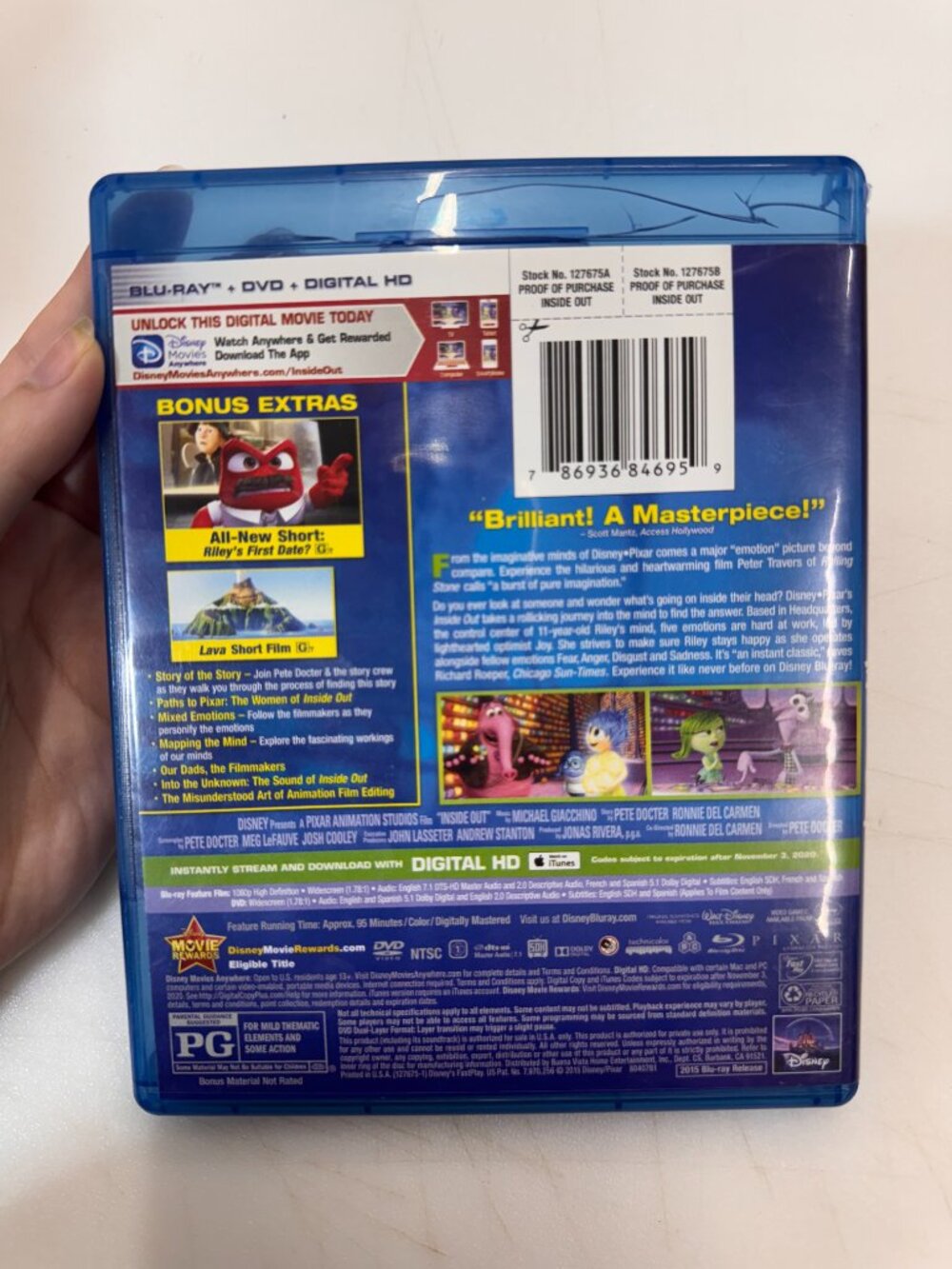 Inside Out [Blu Ray DVD] Disc Tested, Working Disney Pixar - Picture 2 of 4